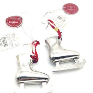Two Home for the Holidays Brass Ice Skate Christmas Ornaments Vintage with Tags